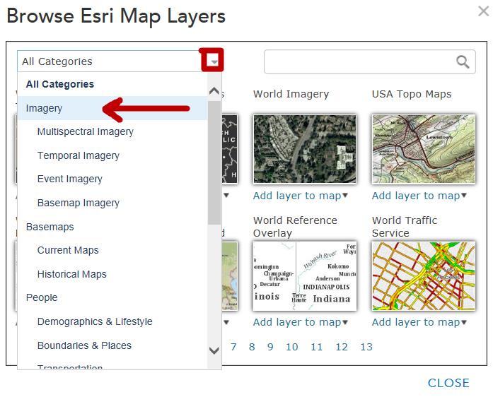 location. From the Add tab, select Browse Esri Map Layers.