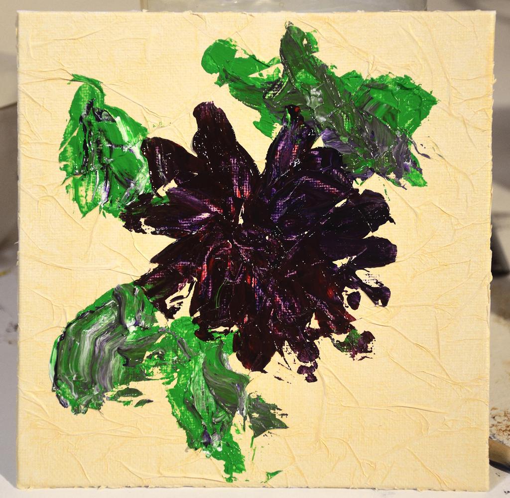 4 10. Use the painting knife, two greens, and a bit of white to create loose shapes that represent leaves (Figure 7). Figure 7 Notice there are no defined edges.