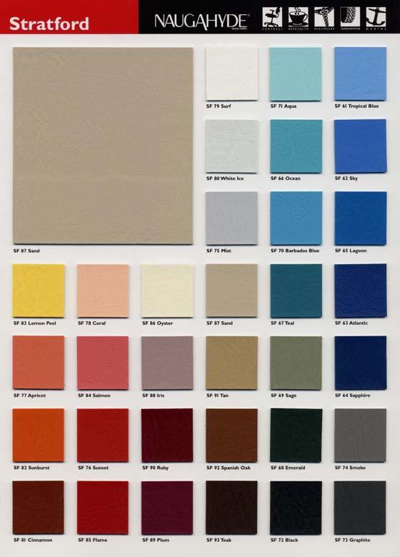 Grade 1 Vinyl Options Below: STRATFORD Color and color coordination are the key elements of value in the Stratford pattern from Naugahyde.