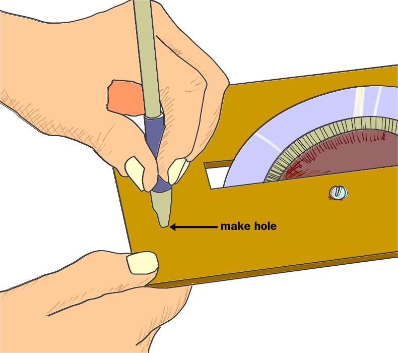 Mark the two holes on the cardboard with a pen or pencil. 3. Punch two holes in the cardboard with your pen or pencil.