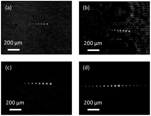 Figure 2 shows the microscope image of masks ad recostructed spots of holograms with OD 4.2 ad OD 5.3. Figure 2(a), 2(b) show the images for OD-4.