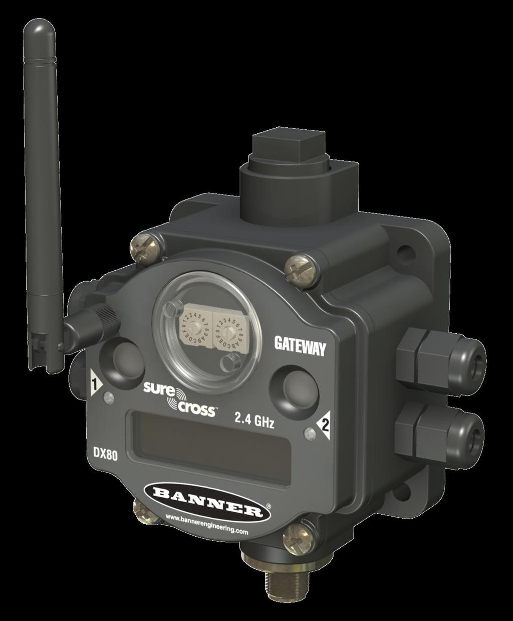 SureCross DX80 for Wireless Q45 Sensors A acts as the master device within each radio network, initiates communication and reporting with the Nodes, and controls the timing for the entire network.