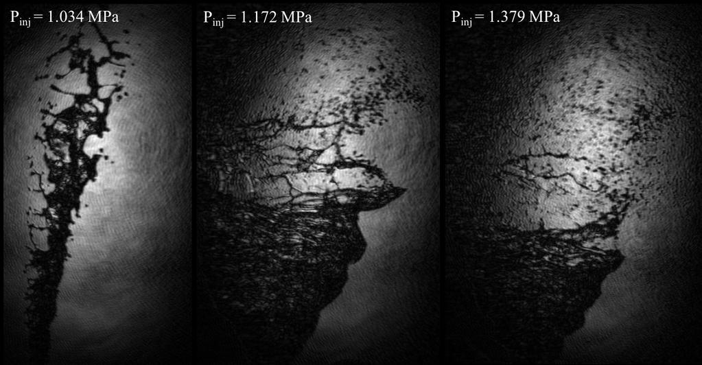 Effects of Nozzle Pressure Figure 4 shows reconstructed images in the near nozzle region of a 0.1 mm single orifice injector.