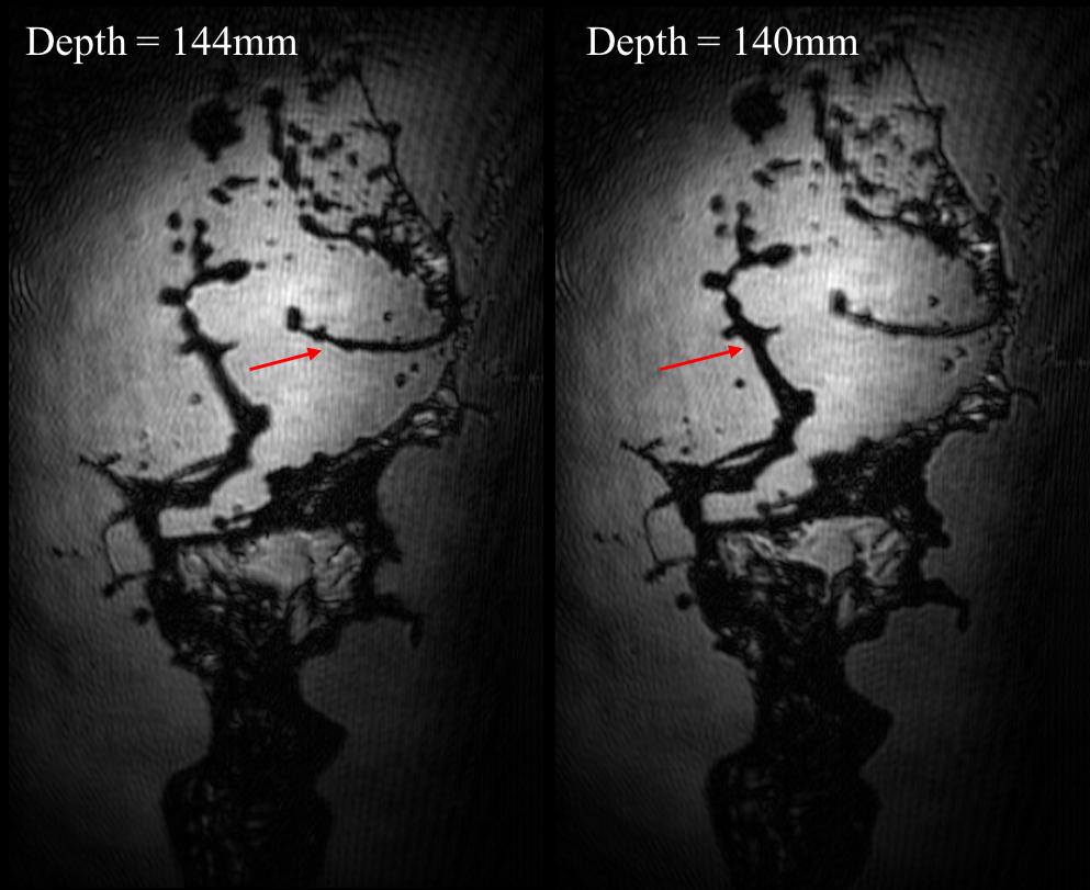 Figure 7. Left picture shows the region of interest highlighted in Figure 6 but reconstructed at a depth of 112 mm from the sensor.