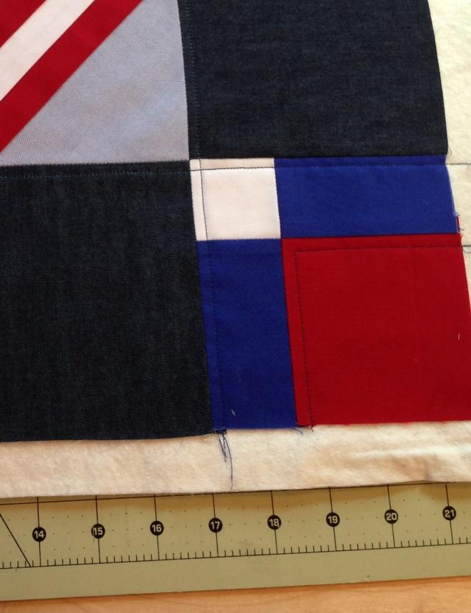 13. Once the quilting is done, trim the excess batting from the Front Cover and square it to 15 1/2'' x 15 1/2'' 14.