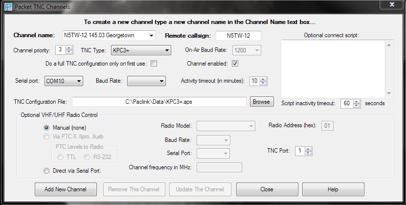 Winlink 2000: User Software RMS Express: RMS Express channel setup