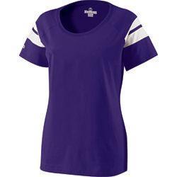 Holloway Ladies Tribute Tee Our 100% cotton is a ring spun, Sof Jersey, fine cotton knit Ladies' engineered fit Rib-trim, scoop neckline Raglan sleeves for maximum mobility Fit type: Classic Color: