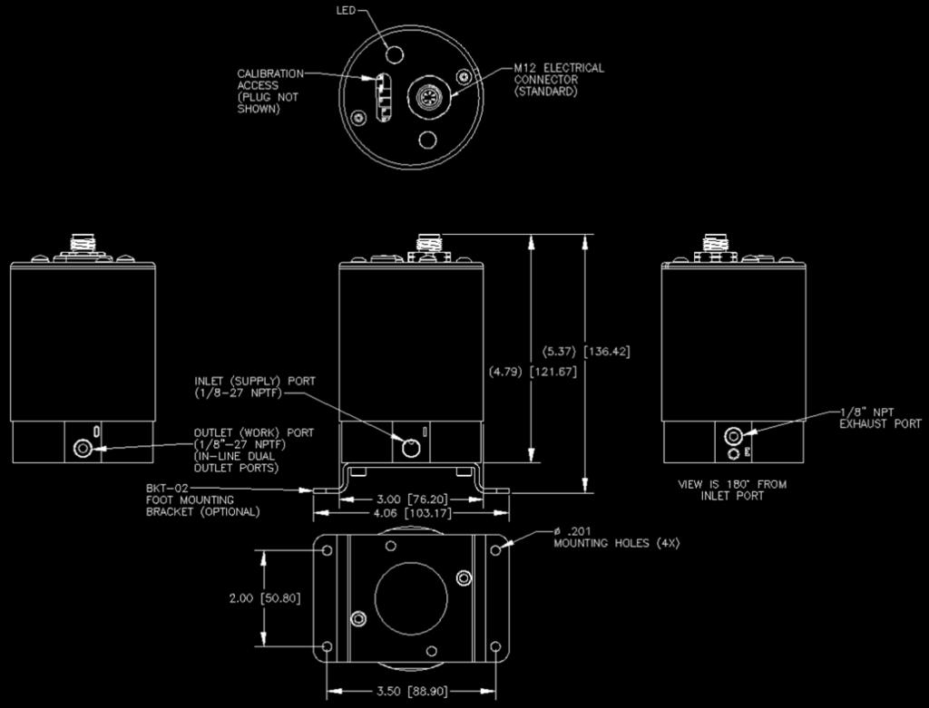 DIMENSIONS Dimensions are for reference only FIGURE 5 FIGURE 4 Optional foot-mount bracket show. Please use option BR to have installed at factory or order part number BKT-02 to install in-field.