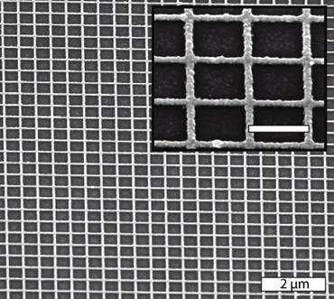Figure 1.11 Scanning electron microscopy (SEM) image of a silver grid transparent electrode, patterned by beam lithography [34]. 1.5.2.