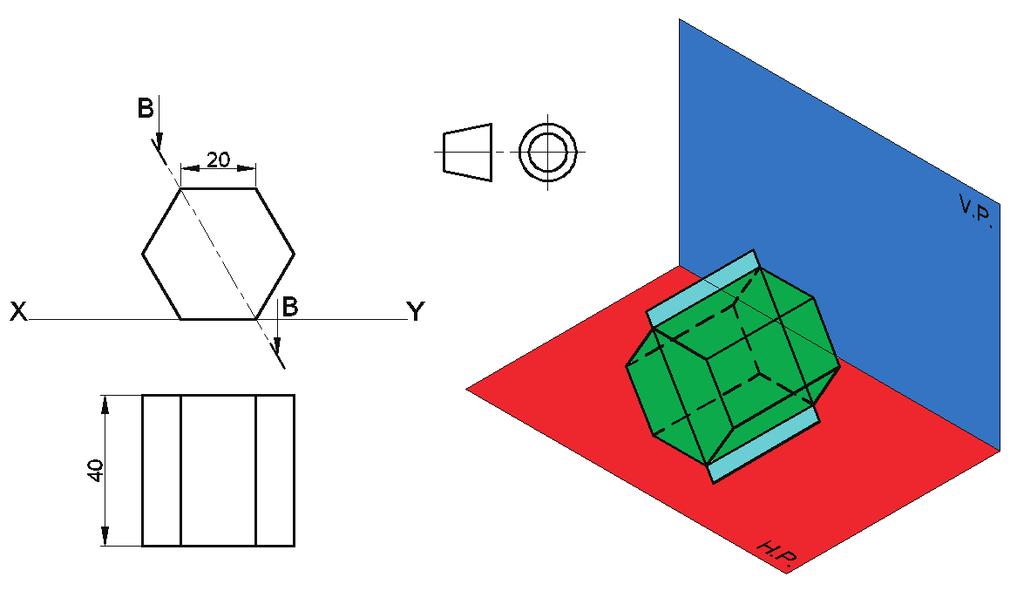 shape when we cut/section the object at some angle, i.e. the section plane/cutting plane is inclined to HP or VP.