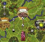 2 (Road, Road): Varikas may move to Greyhaven. (Note that he could use any die to move into the town space, not just the Road.) 3 (Hill, Mountain): Varikas may move to a yellow 1 adventure.