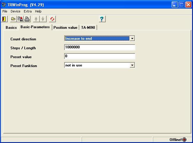 Linear Transducers/Encoders Basic-Parameters: This tab allows for users to change fundamental parameters within an absolute Count Direction Increase from Electronics to End / Decrease from