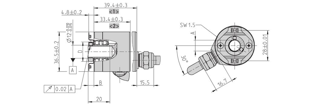 DIMENSIONED DRAWINGS (continued) Torque support "F" Dim. Ø Unit A 4 +0.0 6 +0.0 8 +0.0 0 +0.0 mm A* 4 g7 0 g7 8 g7 0 g7 mm B 4.8 ± 0.