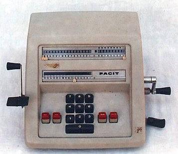 The Facit 10-key mechanical calculator was powered by hand