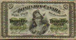 The 25 cent note of 1870 is shown
