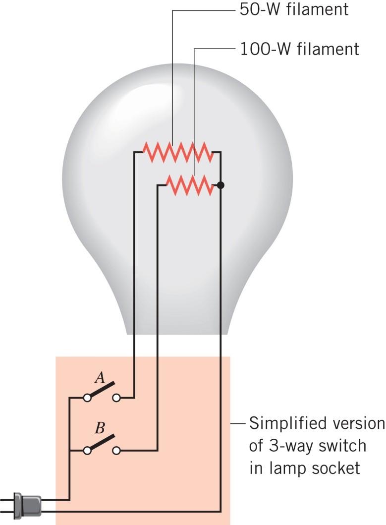 20.7 Parallel Wiring Conceptual Example 11 A Three-Way Light Bulb and Parallel Wiring Within the bulb there are two separate filaments.