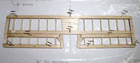 Cut out the TE parts from 1/32 plywood sheet. The 1/8 balsa spars and 3/16 leading edges are not furnished in this kit. Cut the spar and leading edge pieces to proper length.