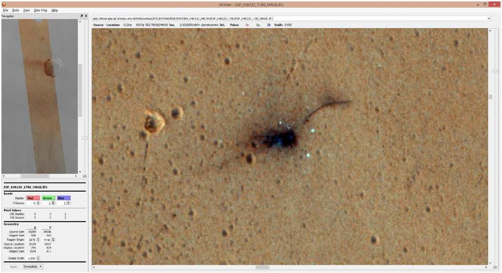 Schiaparelli - landing area (zoom on lander post-mishap) Lander Impact: 6.208 W 2.