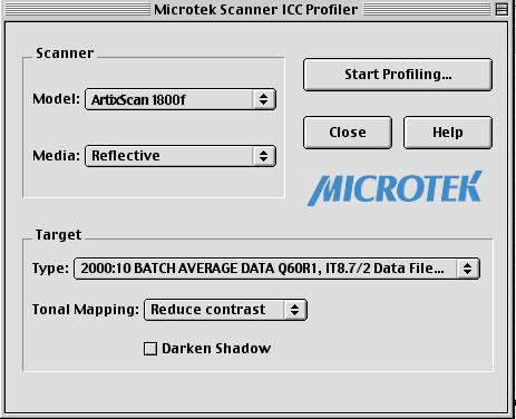In Windows, select the Start menu, Programs, Microtek ScanWizard Pro for Windows, then Microtek Scanner ICC Profiler. 3. The main dialog box appears.