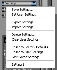 The Settings Menu The settings menu can be used to save and export the following settings and recall them as desired: the current scanner, film type, color model, and the location and dimensions of