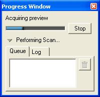 The progress of the current task (acquiring thumbnails, preview, or scanning) is shown at the top of the window. To cancel the current task, click Stop.
