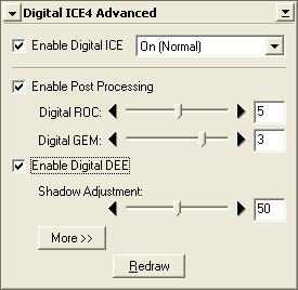 Digital ICE 4 Advanced (Digital ICE quad Advanced) The Digital ICE 4 Advanced palette controls the Digital DEE (9000 ED, 5000 ED, and COOLSCAN V ED only), Digital ICE, Digital ROC, and Digital GEM