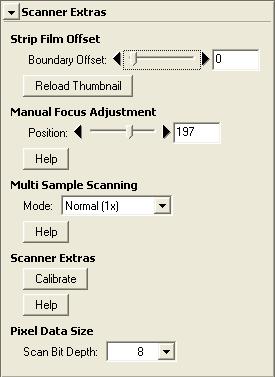 Scanner Extras Controlling Scanner Settings The options available in the Scanner Extras palette vary with