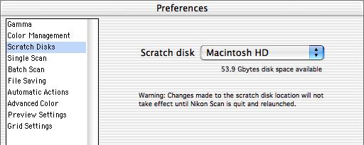 Choosing a Location for Temporary Storage Macintosh The volume used for temporary storage can be chosen from the Scratch disk menu.