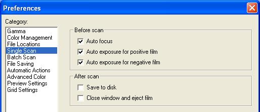 Single Scan The Single Scan category is used to specify the tasks performed au to mat i cal ly before and after single scans.