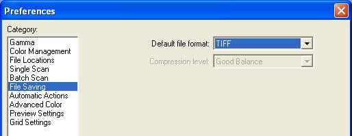 File Saving The File Saving category is used to choose the default file type for images saved when Nikon Scan is used as a stand-alone ap pli ca tion.
