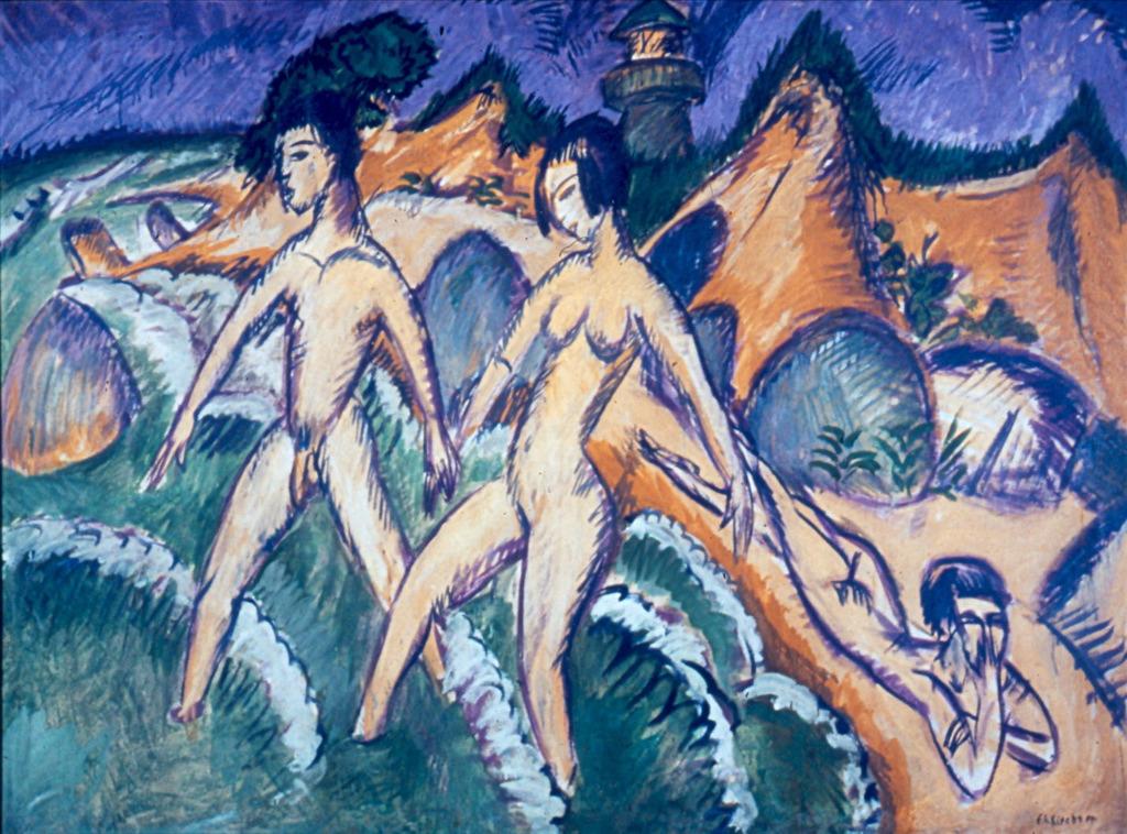 Kirchner - Striding into the sea - 1911 Techniques used: Crosshatching, very