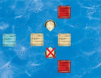 6. Same color stacks: Rafts of the same color are stacked the same way as explained before and follow the rules mentioned above. Red player placed his/her wind (1).