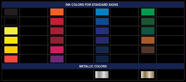 Ink Colors Security Sign & Products Catalog INK COLORS FOR REFLECTIVE SIGNS Black Yellow Blue Red Green Pantone colors shown in print and on computer screens may vary from the actual colors.