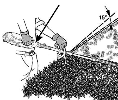 OPERATION (cont). Working position. Maintain proper footing and balance and do not overreach. Wear safety goggles, non-slip footwear and rubber gloves when trimming.