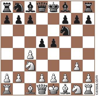 Qc8) was better; I played 7. Be7 to keep the Knight out, but he went there anyways. I had thoughts of 0-0-0. 9. Ng5 Bxg5 10. Bxg5 Nxc3 11. bxc3 f6 12. Be3 1.