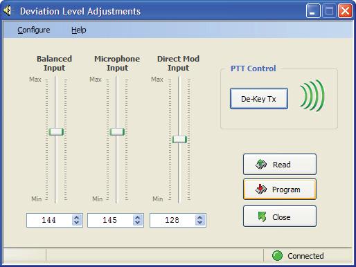 MINTENNCE GUIDE MT-4E NLOG & P2 DIGITL RDIO SYSTEMS In the Deviation Levels area of the Service section on the RSS, click on the Key Tx button and adjust the Tx Balanced udio Input level adjustment