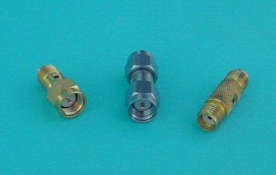 cheaper to throw away and replace the connector saver than to repair expensive equipment that it is protecting. Below is a picture of an SMA connector saver, barrel and bullet adapter.