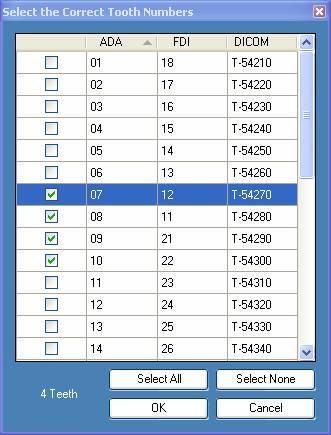 8 Manipulating Existing Images Figure 8-11: Correct Tooth Numbers Screen 3. Uncheck the incorrect tooth numbers(s). 4.