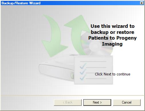 10 Backing up and Restoring Patient Data Figure 10-1: Backup/Restore Wizard Welcome Screen Figure 10-2: Backup/Restore Wizard--Choosing Backup or