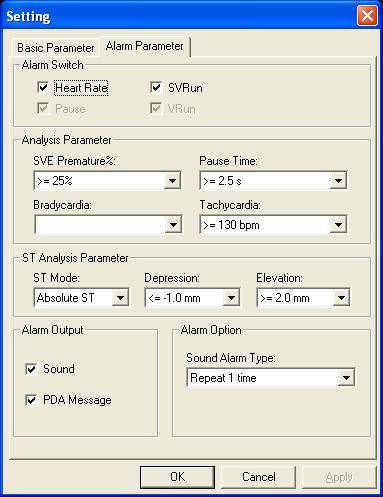 Under Alarm Parameter, you can set the Alarm Switch, Analysis Parameter, ST Analysis Parameter, Alarm Output, and Alarm Option. 3.3 Language Translation for CardioVision Server 1.