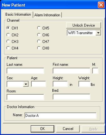 3.4 Click on New on the main screen to begin recording a new patient. 3.5 Select the Channel for the patient based on the Bed setting saved to the recorder in Step 2.4. For example, if the Bed number was 2, then select CH2.
