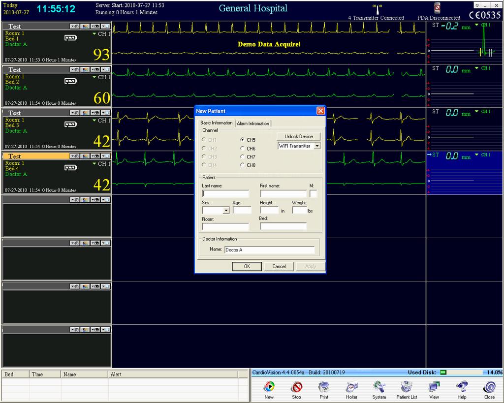6.2 Data Layout of Main Display of CardioVision: 1. The ECG display can be a 1-Lead display, a 2-Lead display, or a combination of 1-Lead with a Full Disclosure.