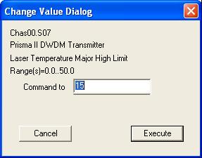 Chapter 4 Operation Using LCI 2 Double-click the limit you want to change. This example shows a Change Value dialog box for the Laser Temperature Major High Limit parameter.