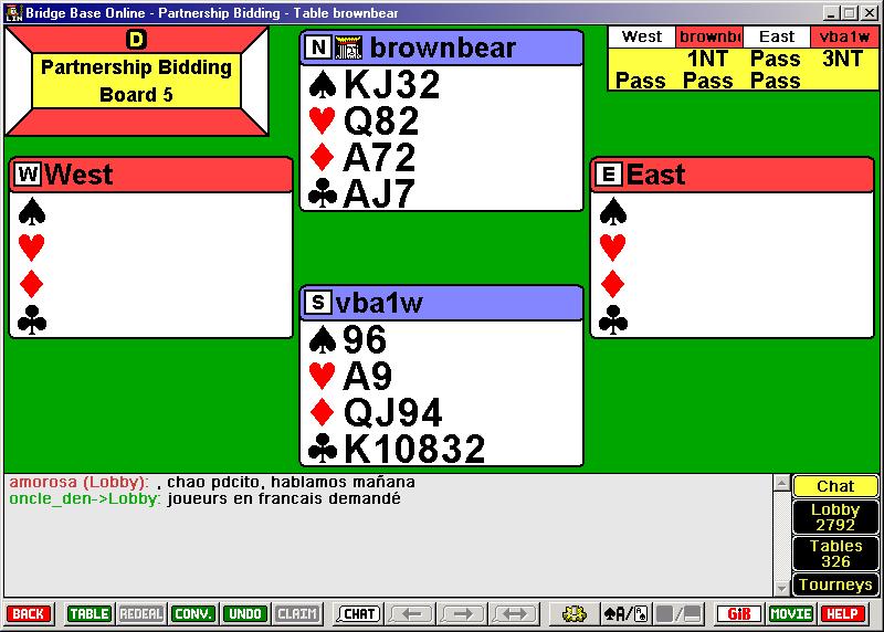 When you have completed an auction, both players will be shown both hands and the full auction as in the following screen shot: If there is something to discuss at this point then either player can