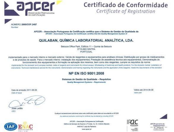 CERTIFICATION QUALITY NP EN ISO 9001:2000 since June 2005 by IQNet and APCER;