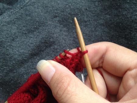 Pull out the needle from the stitches you just finished knitting so that the stitches