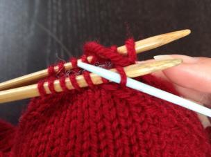 Kitchener Stitch: Set up your stitches with the wrong sides facing each other, parallel needle tips