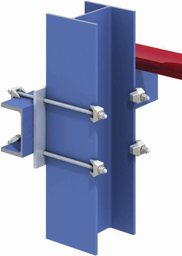 Girder Clamps by Lindapter 15 Type CF Hooks over the flanges of beams, angles and channels to connect steel sections that do not face, such as connecting horizontal beams with vertical columns.