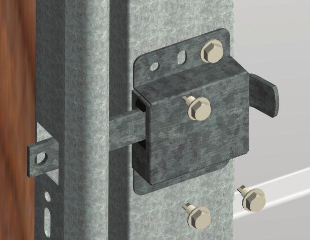 Square lock assembly with door section and hole in vertical track.