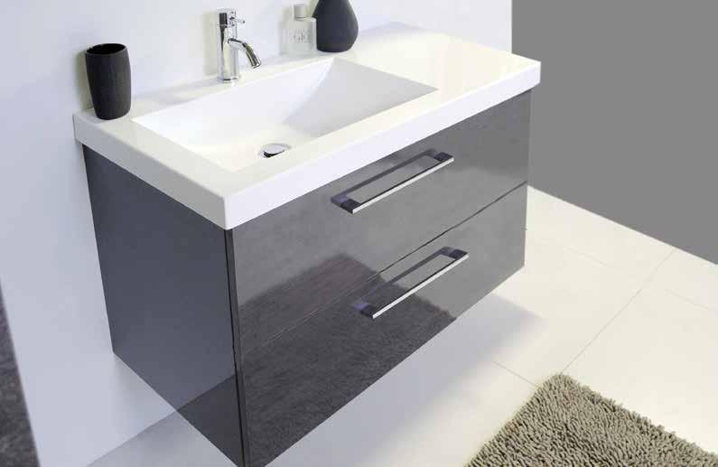 Medina 900mm All-Drawer Left hand basin - Truffle Lini Gloss Silk Sydney handles MEDINA ALL-DRAWER & ENSUITE Features All-Drawer units - Premium soft-close drawers with LED illumination Ensuite units